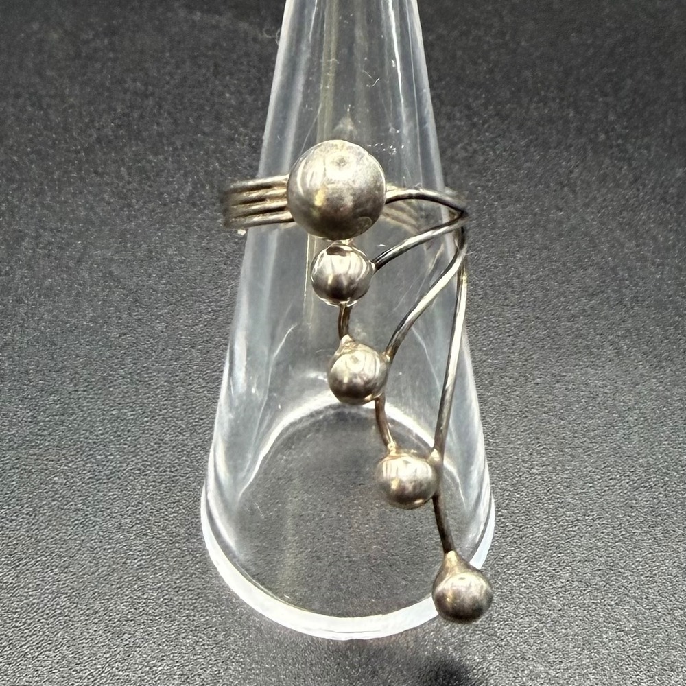 Vintage Sterling Silver Modernist Ring Silver Spheres Bypass Size 7.25